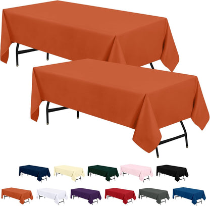 2 Pack 6 Foot Rectangle Table Cloth [60X102 Inches, Orange] Stain and Wrinkle Resistant Tablecloth Washable Polyester Cover for Dining, Buffet Parties, Picnic and Weddings