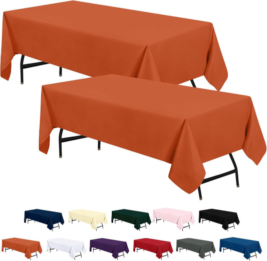 2 Pack 6 Foot Rectangle Table Cloth [60X102 Inches, Orange] Stain and Wrinkle Resistant Tablecloth Washable Polyester Cover for Dining, Buffet Parties, Picnic and Weddings