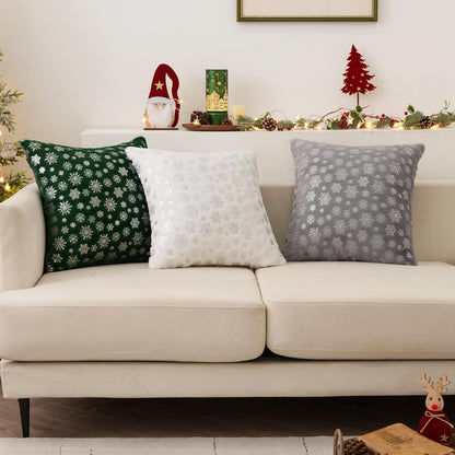 Christmas Ivory Throw Pillow Covers Set of 2 Snowflakes Decorative Winter Couch Pillowcases 18×18 Inch Soft Plush Faux Fur Farmhouse Home Holiday Festival Decors for Sofa Living Room Bed