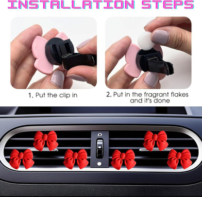 6 Pcs Bow Car Vent Clips (Red)
