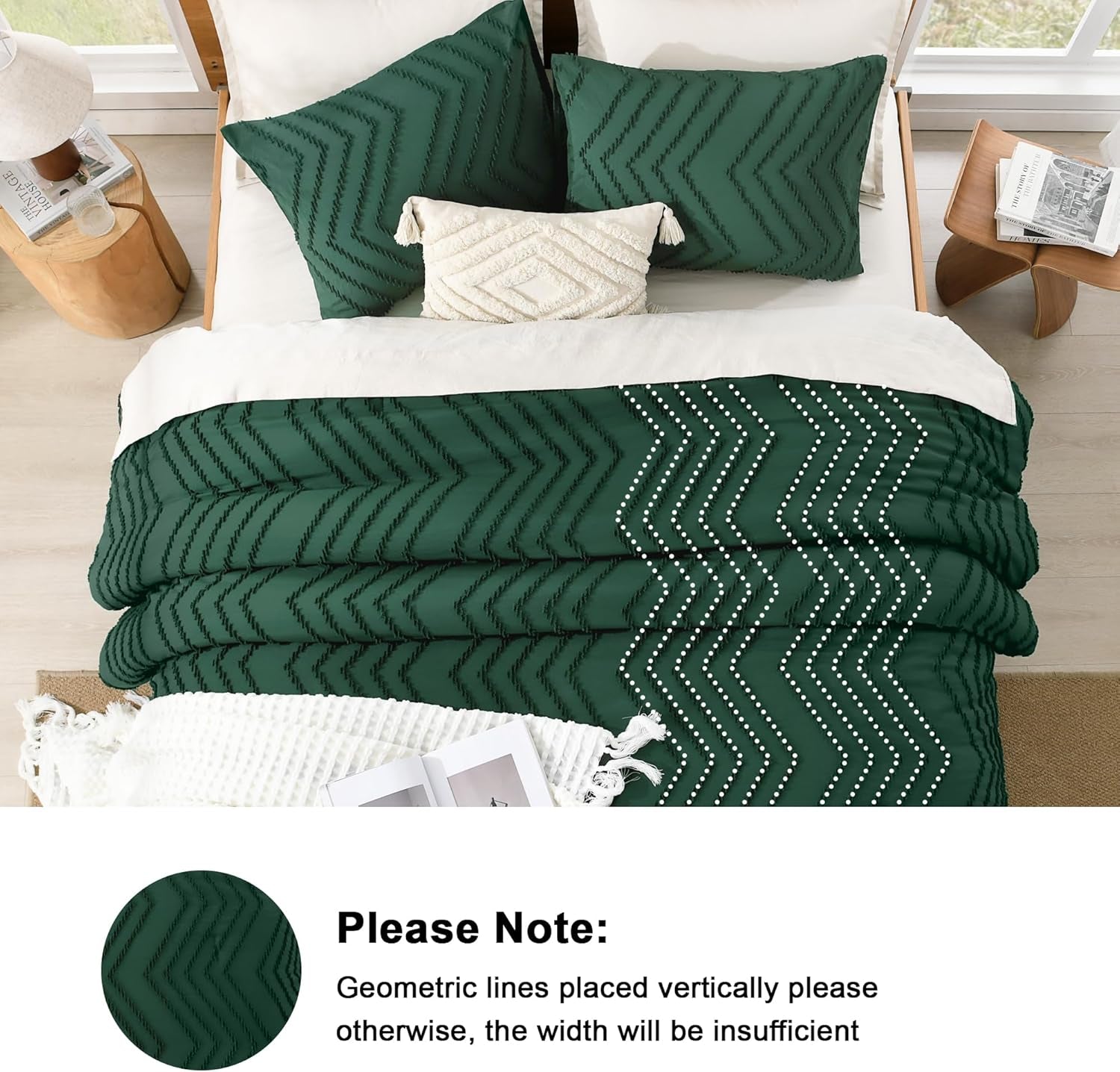 King Size Comforter Set Dark Emerald Green, 3 Pieces Lightweight Fluffy Comforter King Size Boho Tufted Comforter Bed Set Gift Choice