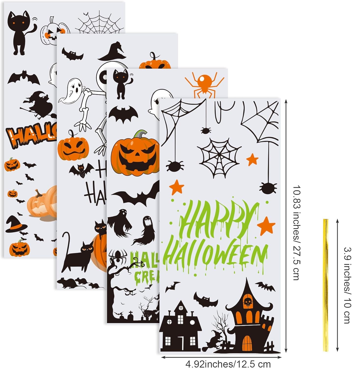 Halloween Cellophane Treat Bags, 200Pcs Trick or Treat Goody Bags with 220Pcs Twists for Snacks Cookies Packing, Party Supplies,Halloween 01