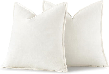 Decorative Linen Pillow Covers 18X18 Inch Cream White ​Boho Farmhouse​ ​Neutral Couch Throw Pillows Christmas for Bed Pack of 2 Accent Modern Pillowcase Sofa Livingroom Home Decor