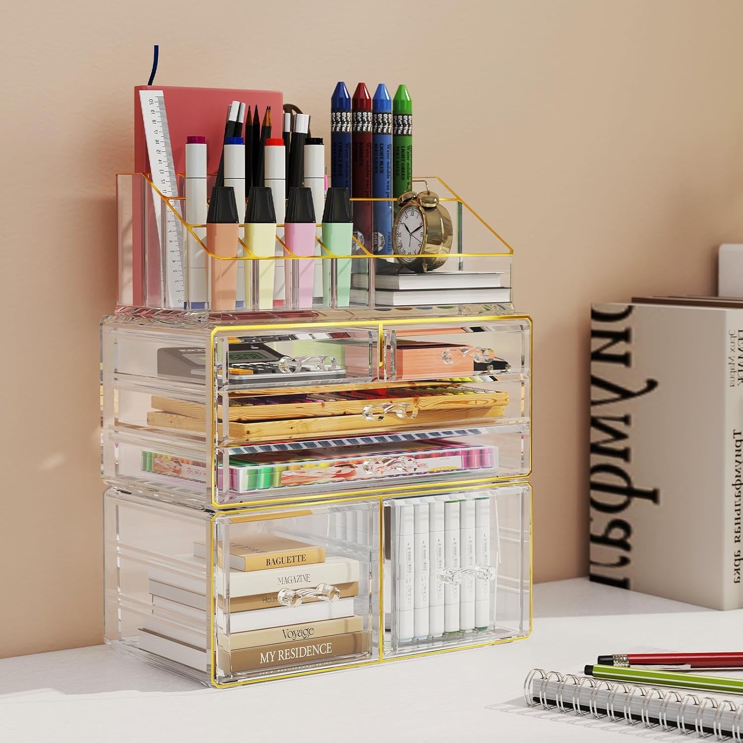 Makeup Organizer Countertop, Bathroom Organizers and Storage for Dresser, Vanity, No Install, Ideal for Large Skincare, Perfume, Present, Pink