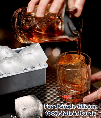 2Pack Silicone Square and round Ice Cube Trays for Freezer - Sphere, Rose, Diamond Ice Molds for Whiskey, Cocktails & DIY, Gray