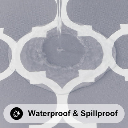 round Picnic Tablecloth, Waterproof Elastic Fitted Table Covers for 36" - 44" Tables, Wipeable Flannel Backed Vinyl Tablecloths for Camping, Indoor, Outdoor, Grey & White