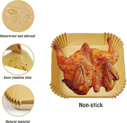 Air Fryer Liners Disposable Compatible with COSORI Air Fryer 6 Qt, 100 Pcs Unbleached Parchment Paper for 5-8 Qt 7.9 Inch Square Parchment Paper for Baking Non-Stick