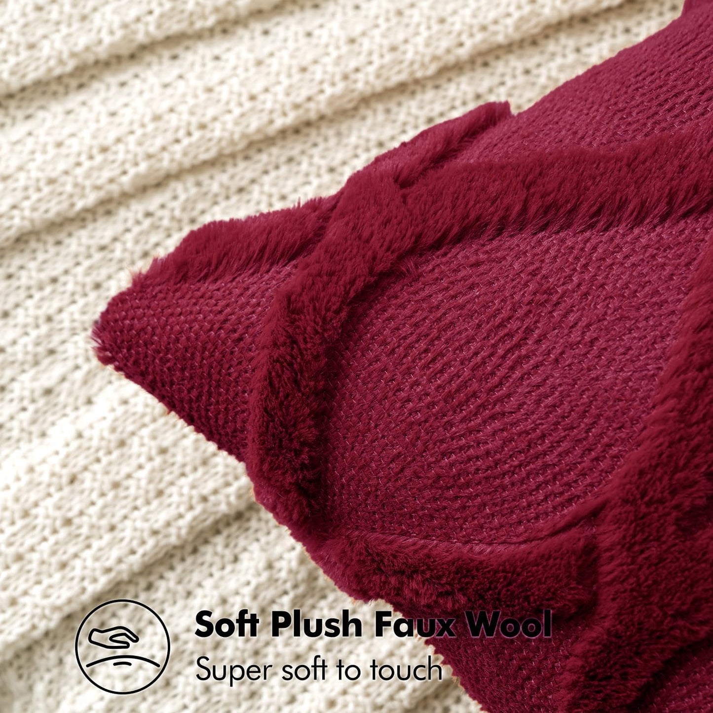 Christmas Decorative Throw Pillow Covers Burgundy 18X18 Inch Set of 2, Winter Soft Plush Faux Wool Couch Cushion Covers Farmhouse Throw Pillows for Couch Bed Sofa Living Room