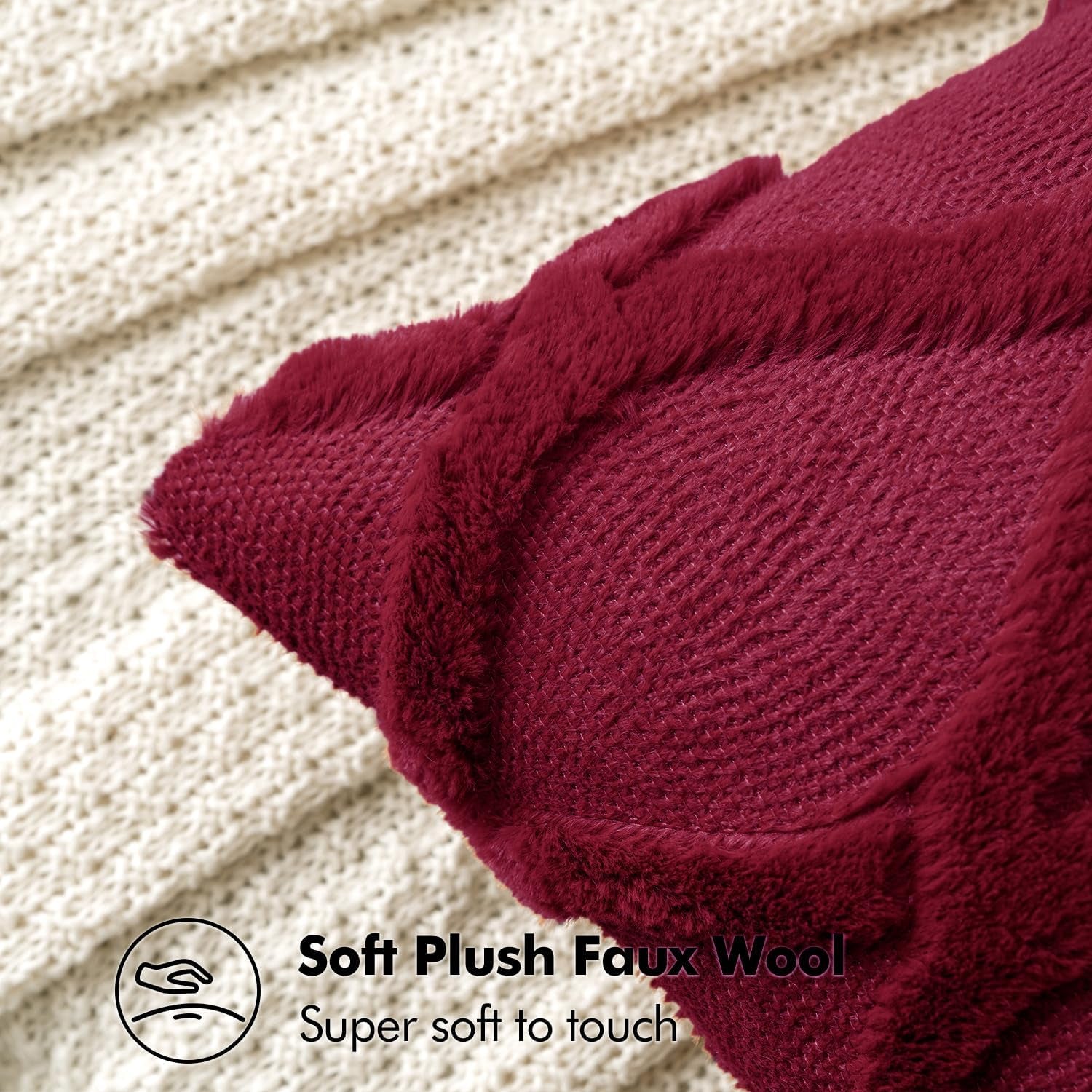 Christmas Decorative Throw Pillow Covers Burgundy 18X18 Inch Set of 2, Winter Soft Plush Faux Wool Couch Cushion Covers Farmhouse Throw Pillows for Couch Bed Sofa Living Room