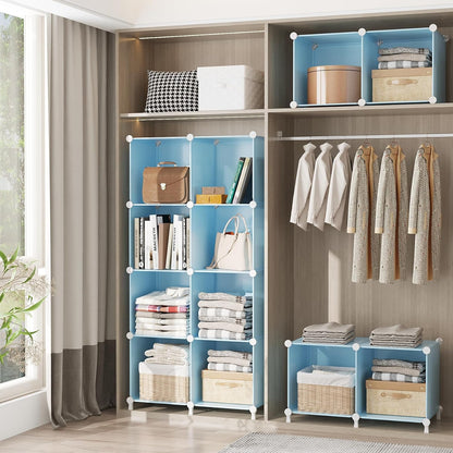 8 Cube Storage Organizer, Closet Organizer Storage Shelf, Bookcase Bookshelf, DIY Stackable Storage Cubes Shelves for Closet, Bedroom, Home, Office, Blue