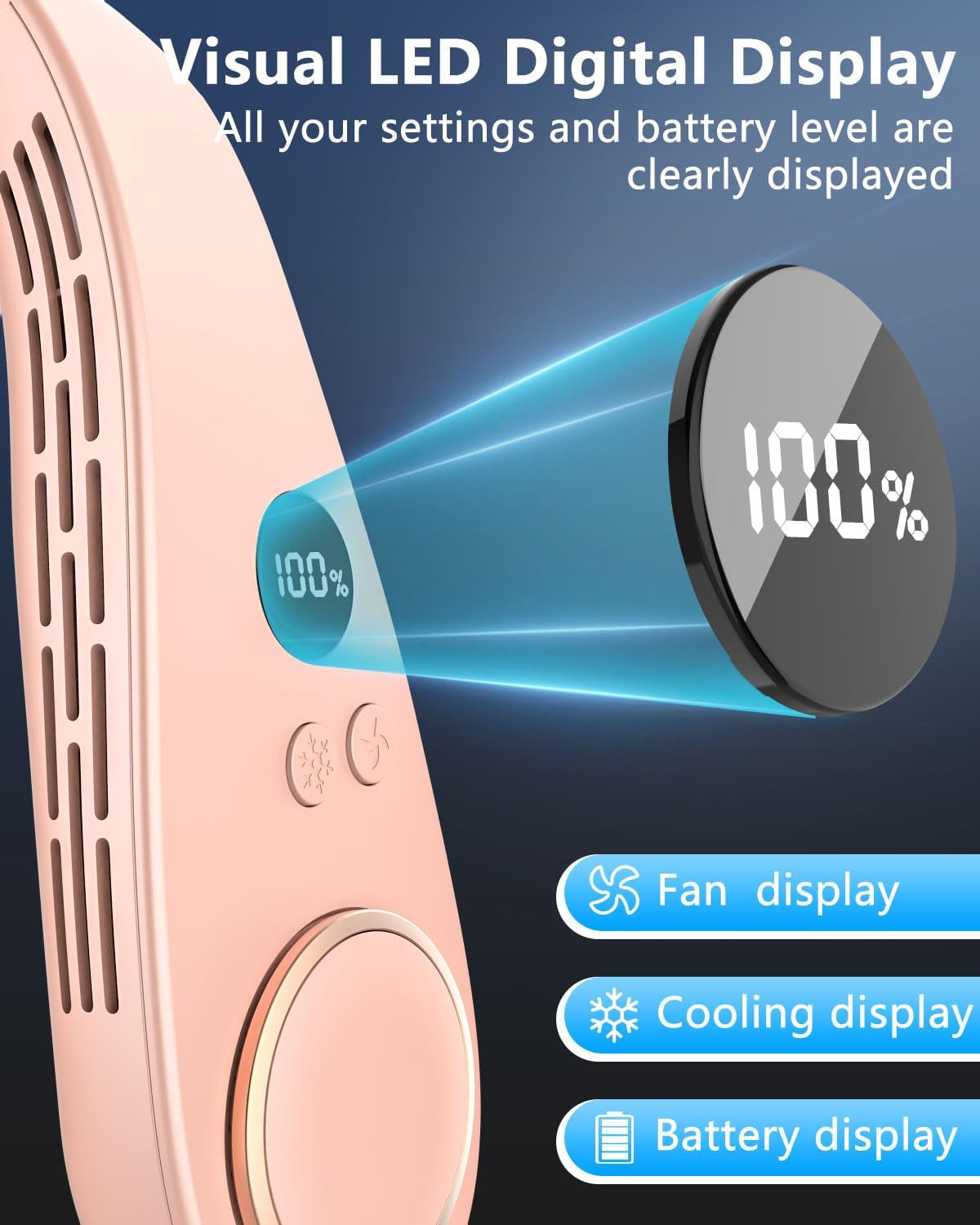 Neck AC Air Conditioner,Personal Cooling Neck Fan,Headphone Neck Fans That Blow Cold Air,Small Tiny Cooler Fan around Your Neck,Cordless Noiseless Long Life Breeze Unit for Travel,Outdoor,Sports Pink