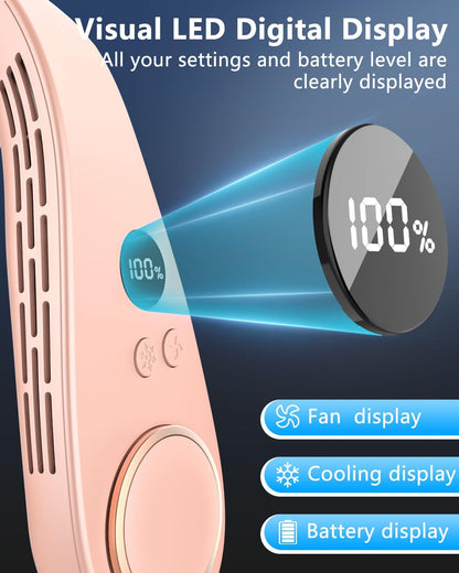 Neck AC Air Conditioner,Personal Cooling Neck Fan,Headphone Neck Fans That Blow Cold Air,Small Tiny Cooler Fan around Your Neck,Cordless Noiseless Long Life Breeze Unit for Travel,Outdoor,Sports Pink