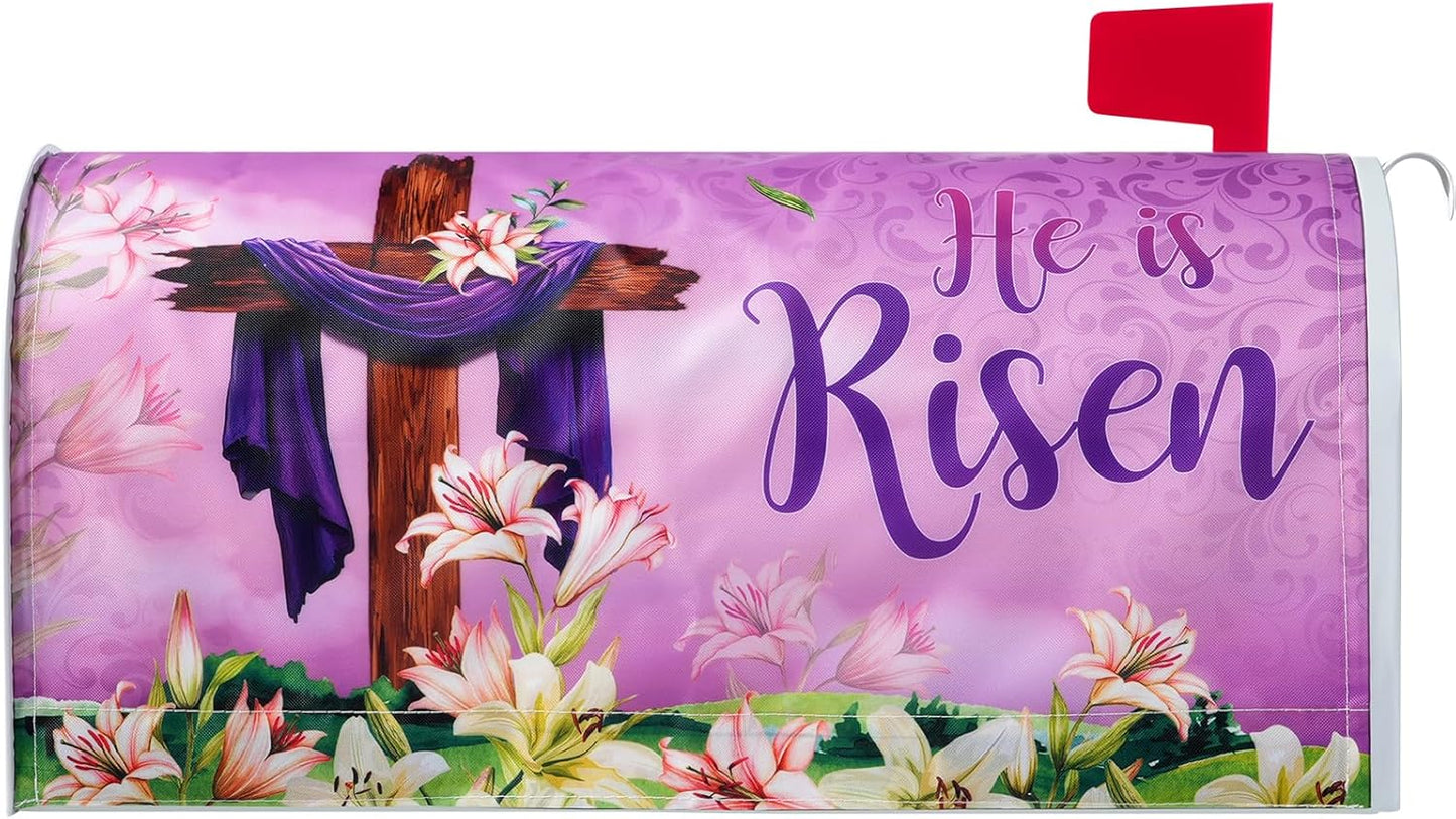 He Is Risen Easter Mailbox Covers Magnetic Standard Size 21X18 Inch, Spring Lily Floral Easter Decorative Mailbox Wraps Post Letter Box Cover for Farmhouse Home Yard Garden Decorations
