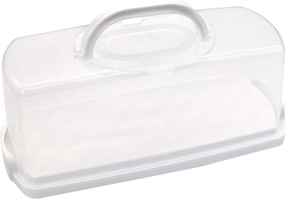 Portable Plastic Rectangular Loaf Bread Box with Transparent Lid, Bread Keeper for Carrying and Storing Loaf Cakes,Banana Bread,Pumpkin Bread,Quick Breads (White)
