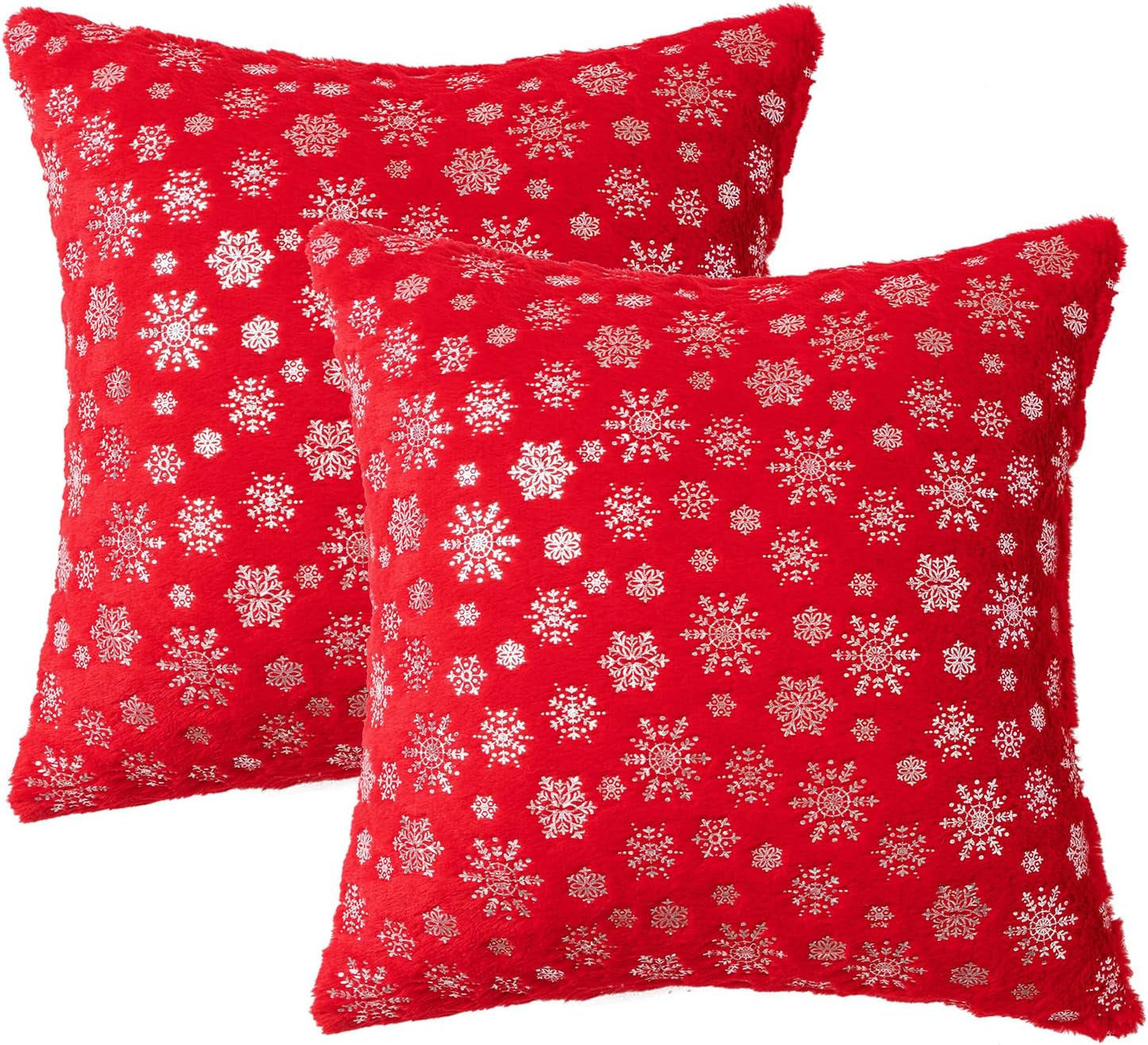 Christmas Red Throw Pillow Covers Set of 2 Snowflakes Decorative Winter Couch Pillowcases 18×18 Inch Soft Plush Faux Fur Farmhouse Home Holiday Festival Decors for Sofa Living Room Bed
