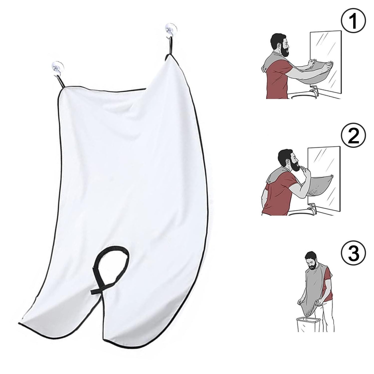 Beard Bib Beard Apron, Beard Hair Catcher for Men Shaving & Trimming Non-Stick Waterproof Beard Cape Grooming Cloth with 3 Suction Cups & a Box Birthday Gifts for Father'S Day Men Him Boyfriend(White)