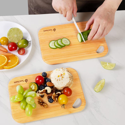 2 Packs Small Bamboo Wood Cutting Board for Kitchen Mini Wooden Charcuterie Boards Lightweight Chopping Board Non Toxic Handheld Serving Board Tiny Chef Set Camping Fruit Lemon Sandwich Cheese Board