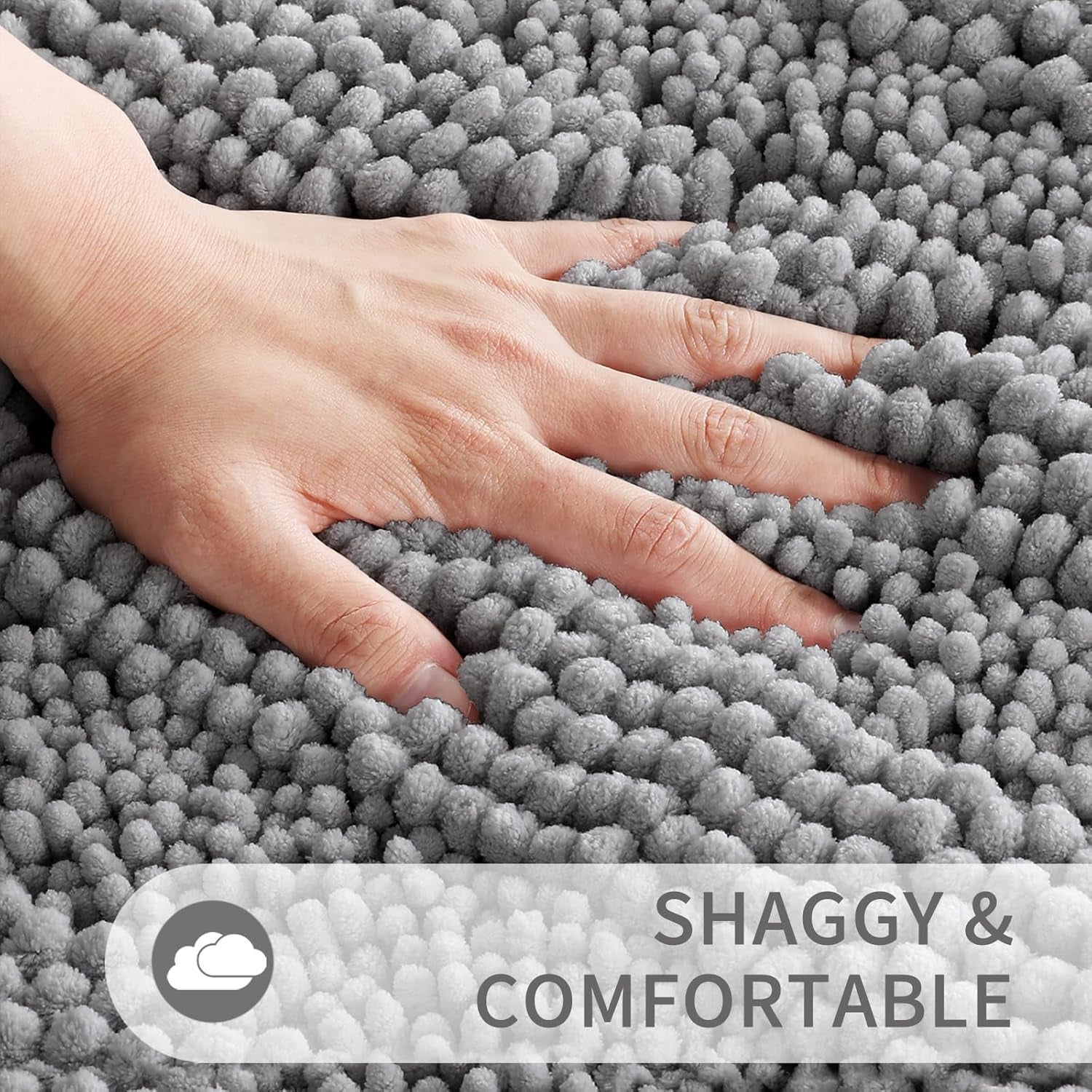 Bathroom Rugs Sets 2 Piece, Soft Absorbent Chenille Bath Mat and U-Shaped Toilet Rug, Non Slip Machine Washable Quick Dry, Plush Shower Rugs for Bathroom Floor, 24"X17"+24"X20", Gray