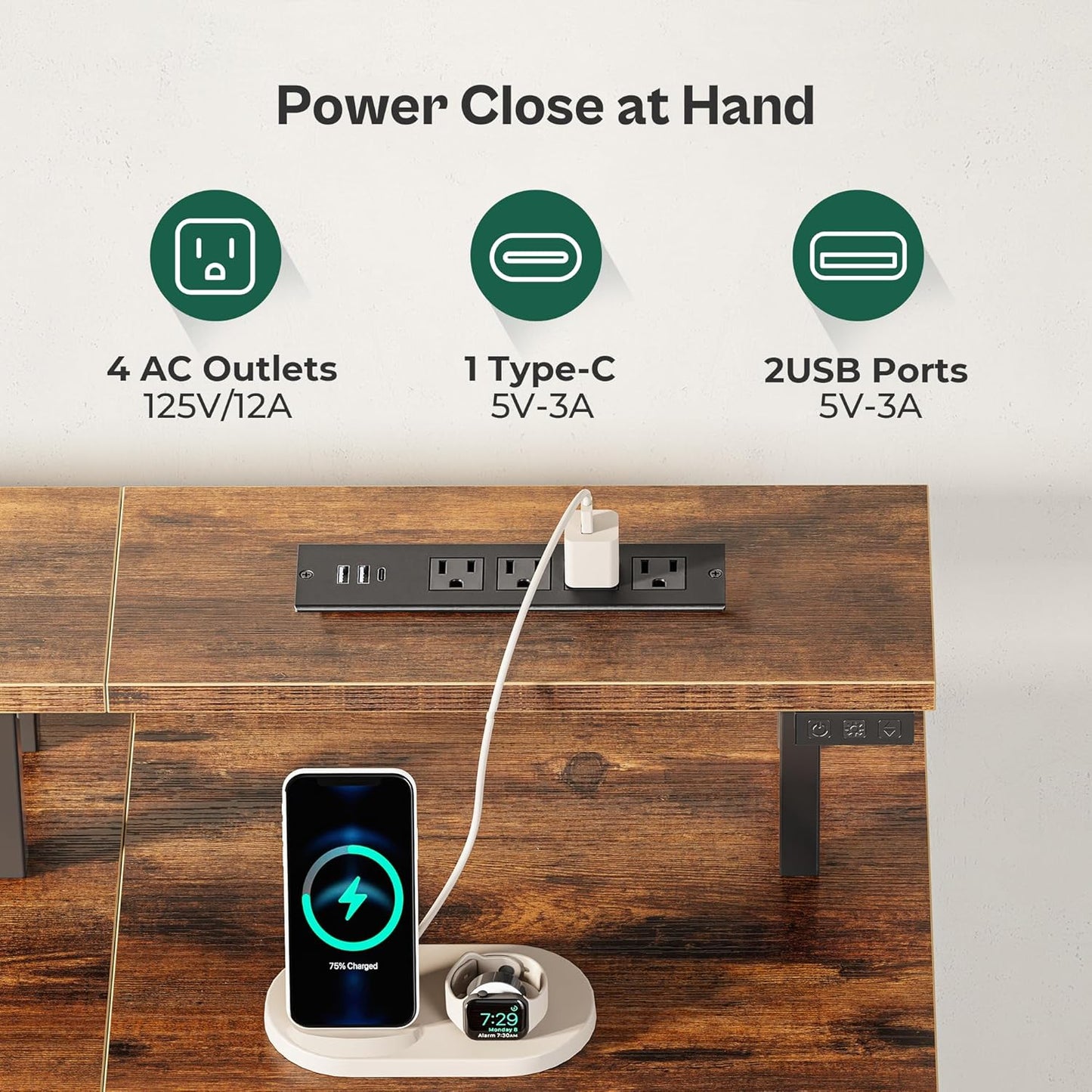 47-Inch Computer Desk with Integrated Power Outlets and LED Lighting, Gaming and Office Desk Featuring 4 Drawers and Monitor Stand, Ideal for Home Office and Small Spaces, Rustic Brown Finish