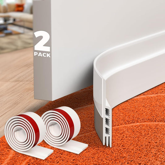 2 Pack Door Draft Stopper Sheets, Rolls & Strips under Door Draft Blocker Insulator Doors Sweep Weather Stripping Noise Stopper Strong Adhesive, White