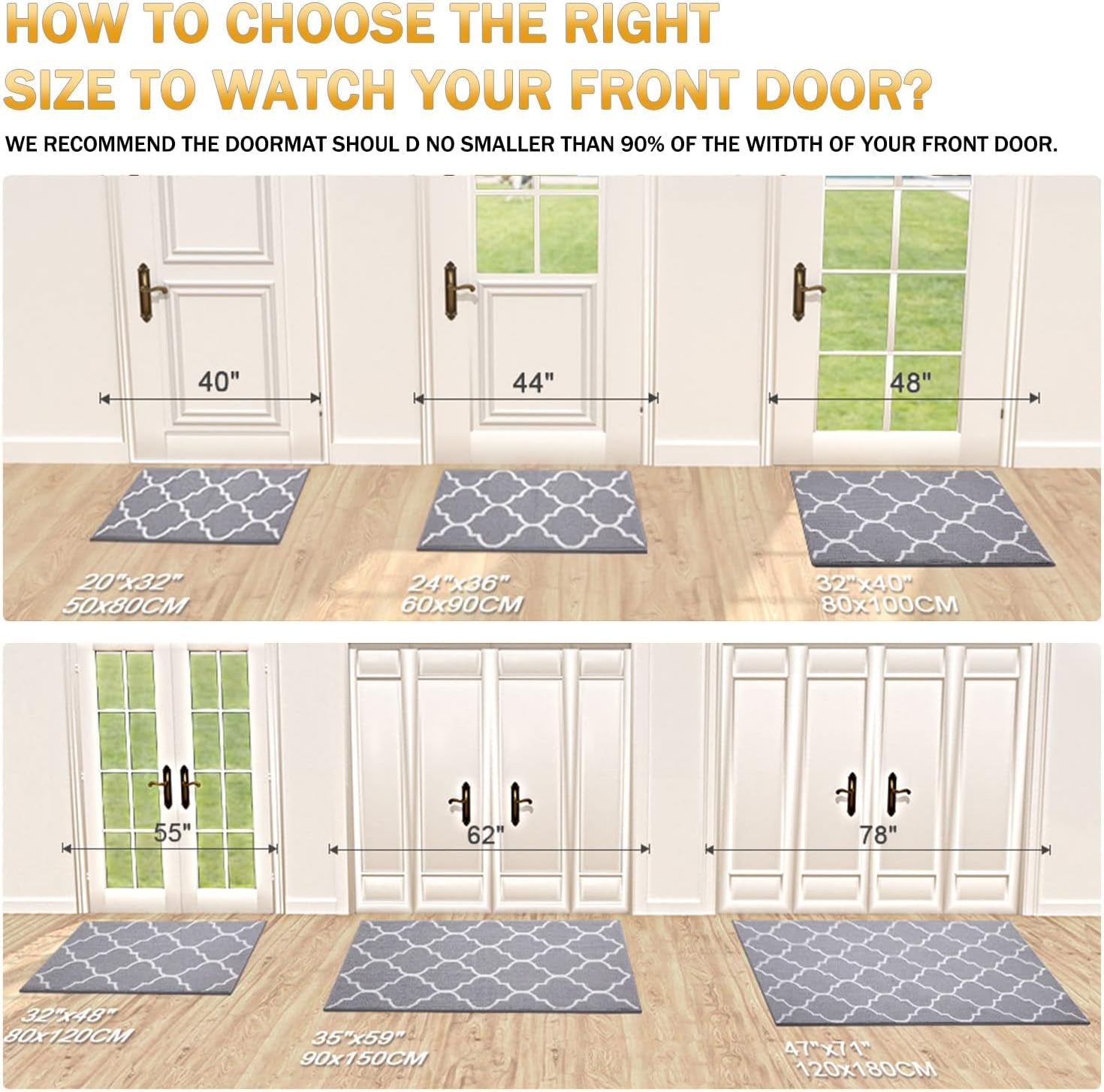 Indoor Door Mat, 30X17, Non-Slip Absorbent Resist Dirt Entrance Mat, Washable Low-Profile inside Floor Doormats for Entryway, Grey