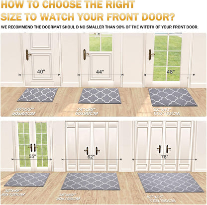 Indoor Door Mat, 30X17, Non-Slip Absorbent Resist Dirt Entrance Mat, Washable Low-Profile inside Floor Doormats for Entryway, Grey