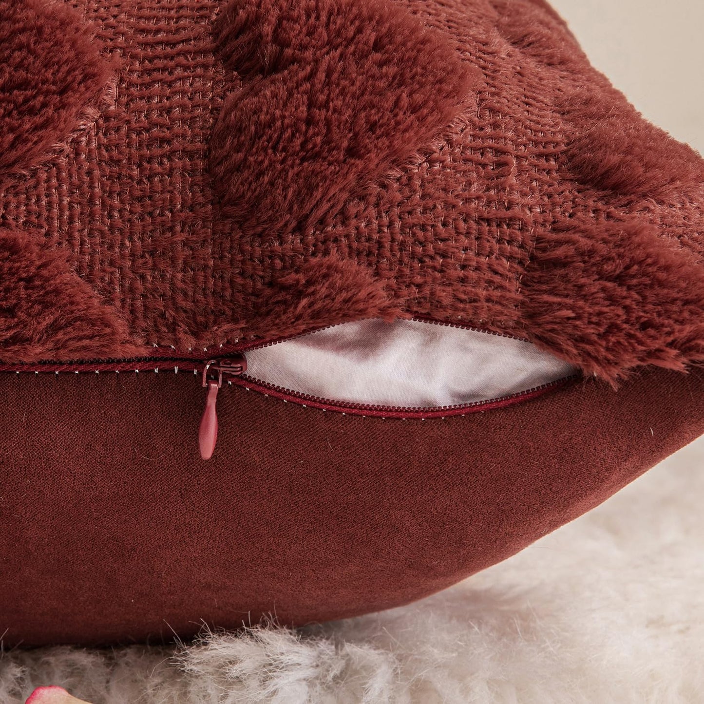 Set of 2 Burgundy Valentines Pillow Covers Heart Love Christmas Decorative Christmas Cute Throw Pillows 18X18 Inch Soft Plush Faux Wool Farmhouse for Spring Sofa Livingroom Bed