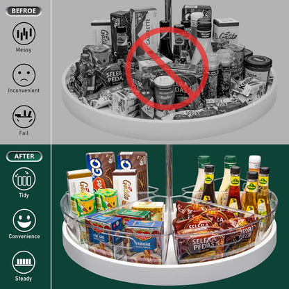 Lazy Susan Cabinet Organizer Bins for 26"/ 28"/ 32" Diameter Corner Organizer, Plastic Cabinet Storage Bin, 1/8 Wedge - Food Safe, BPA Free, with Non-Slip Pads (For 26" Diameter, 6 Pack)