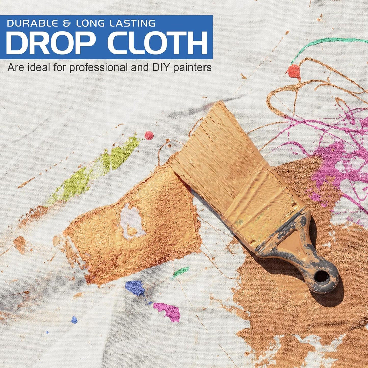 Drop Cloth for Painting (9X12 Ft, 1 Pack) Washable and Reusable Canvas Fabric for Furniture & Floor Protection Highly Absorbent Paint Cover - Duck Dropcloth for Outdoor and Indoor Use