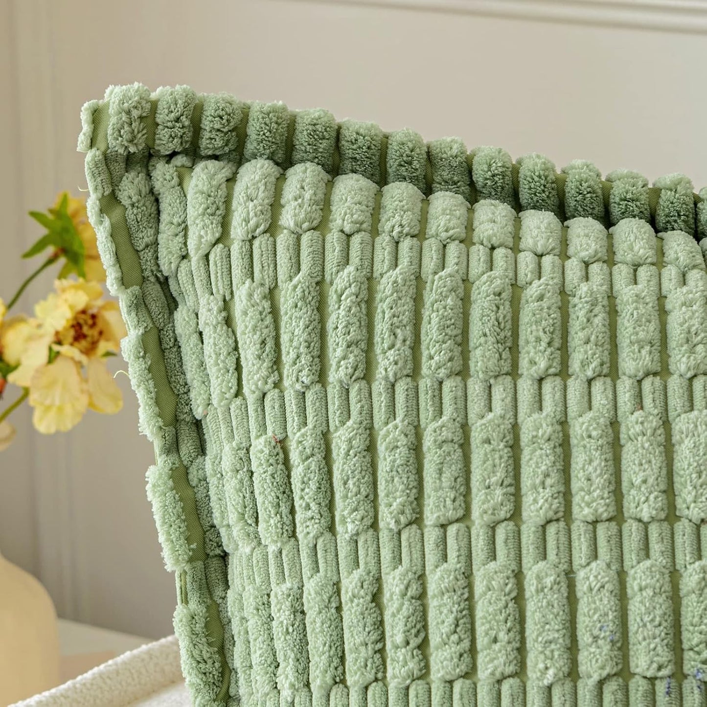 Sage Green Corduroy Decorative Throw Pillow Covers Pack of 2 Soft Striped Pillows Pillowcases with Broad Edge Spring Winter Modern Boho Home Decor for Couch Sofa Bed 18X18 Inch