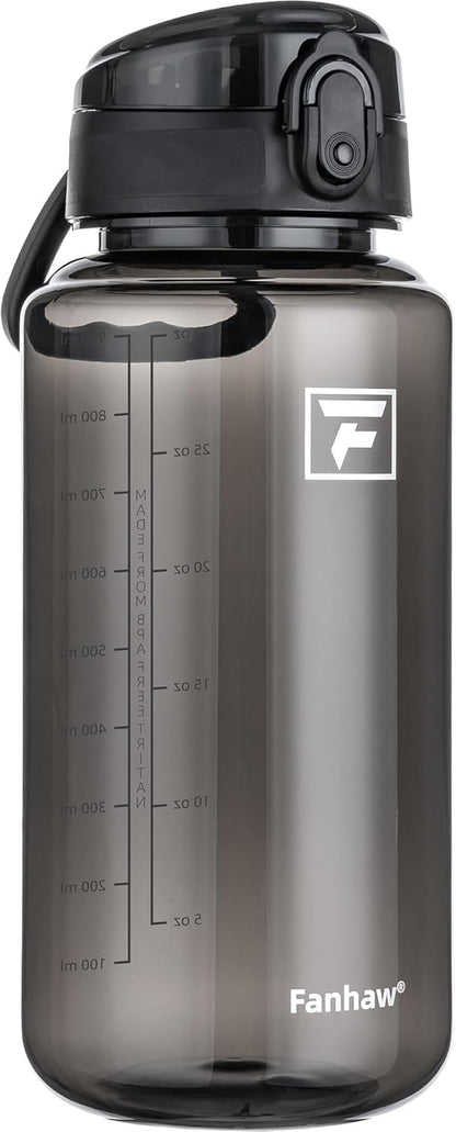 32 Oz Clear Tritan Water Bottle with Chug Lid, Bpa-Free, Wide Mouth, Leak Proof - for Gym, Travel, Home, School, Office (Black)