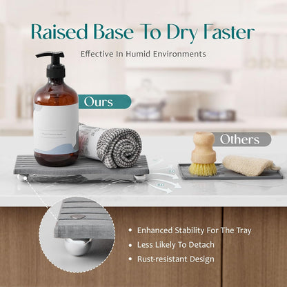 Water Absorbing Stone Tray for Sink, Diatomite Drying Stone for Kitchen Bathroom Counter, Decorative Raised-Feet Vanity Tray, Sink Caddy Organizer for Dish Soap & Sponge Holder [Dark Grey, 9'' X 4'']