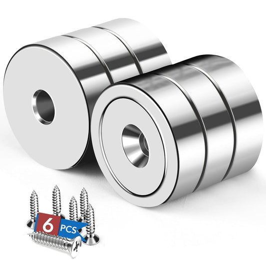 20LBS Neodymium Magnets, 6Pack Rare Earth Magnets with Matching Screws, for Kitchen Doors, Tool Room, Lifting - 0.63X0.19Inch