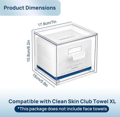 Disposable Facial Towels Holder,Clear Storage Drawer Compatible with Clean Skin Club Towel Xl,Acrylic Box Hold 50 Count,Stylish and Functional Bathroom Accessory for Coutertop Organization