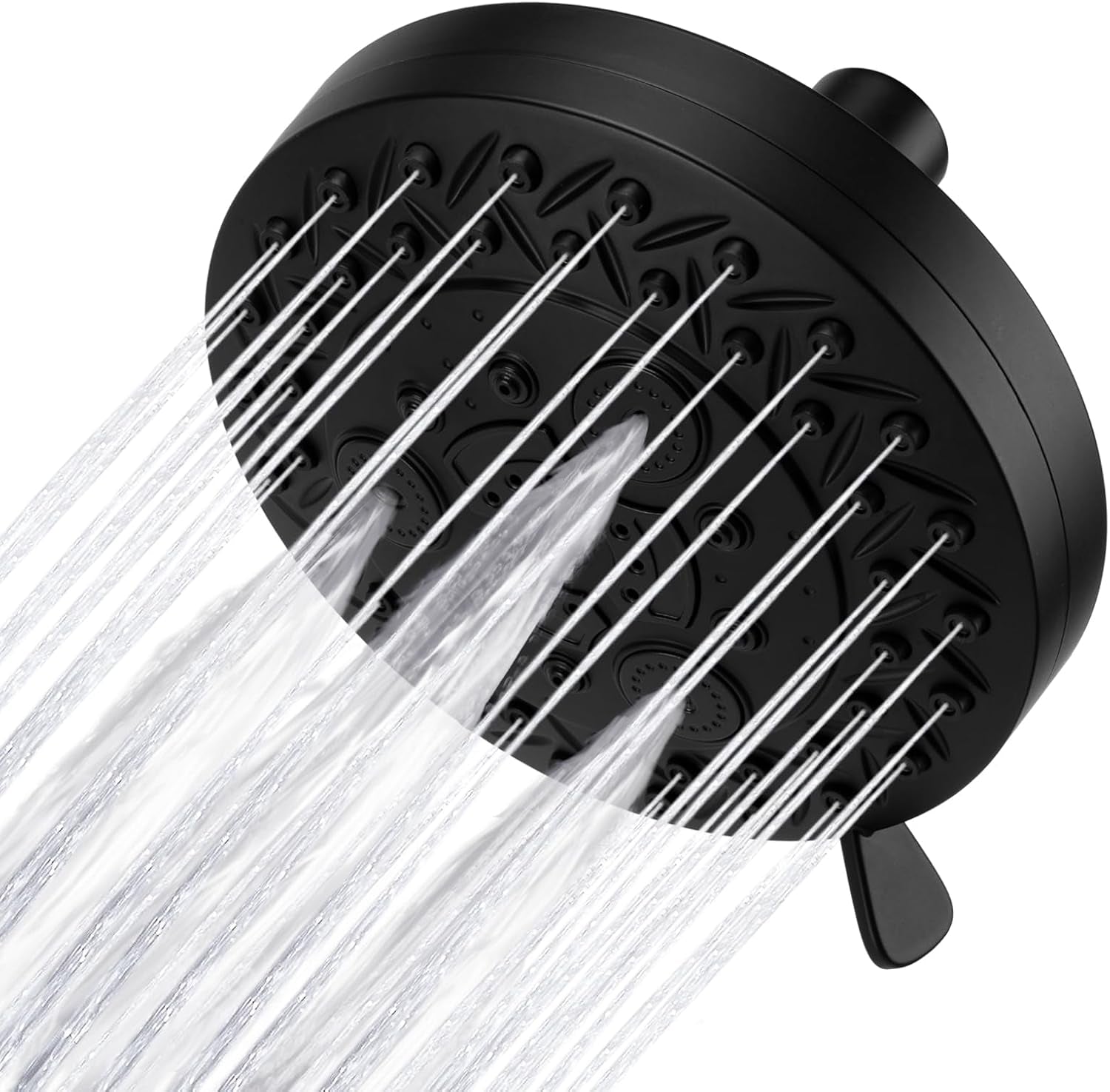 8 Spray Modes Shower Head, 5 Inch High Pressure Shower Heads with 62 Anti-Clogging Nozzles and Adjustable Brass Ball Joint, Replacement for Bathroom Showerhead, Matte Black
