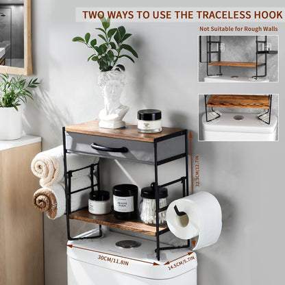 Over-the-Toilet Storage Solution: 2-Tier Bathroom Shelf with Toilet Paper Holder, Large Capacity Organizer for Small Spaces, Black
