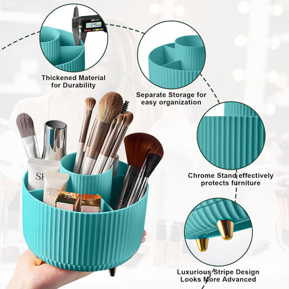 360 Rotating Makeup Brush Organizer with 5 Sections, Spining Countertop Swivel Makeup Brush Holder for Cosmetics, Nail Polish, Art Supply, Bathroom Vanity Desktop Organizer - Blue