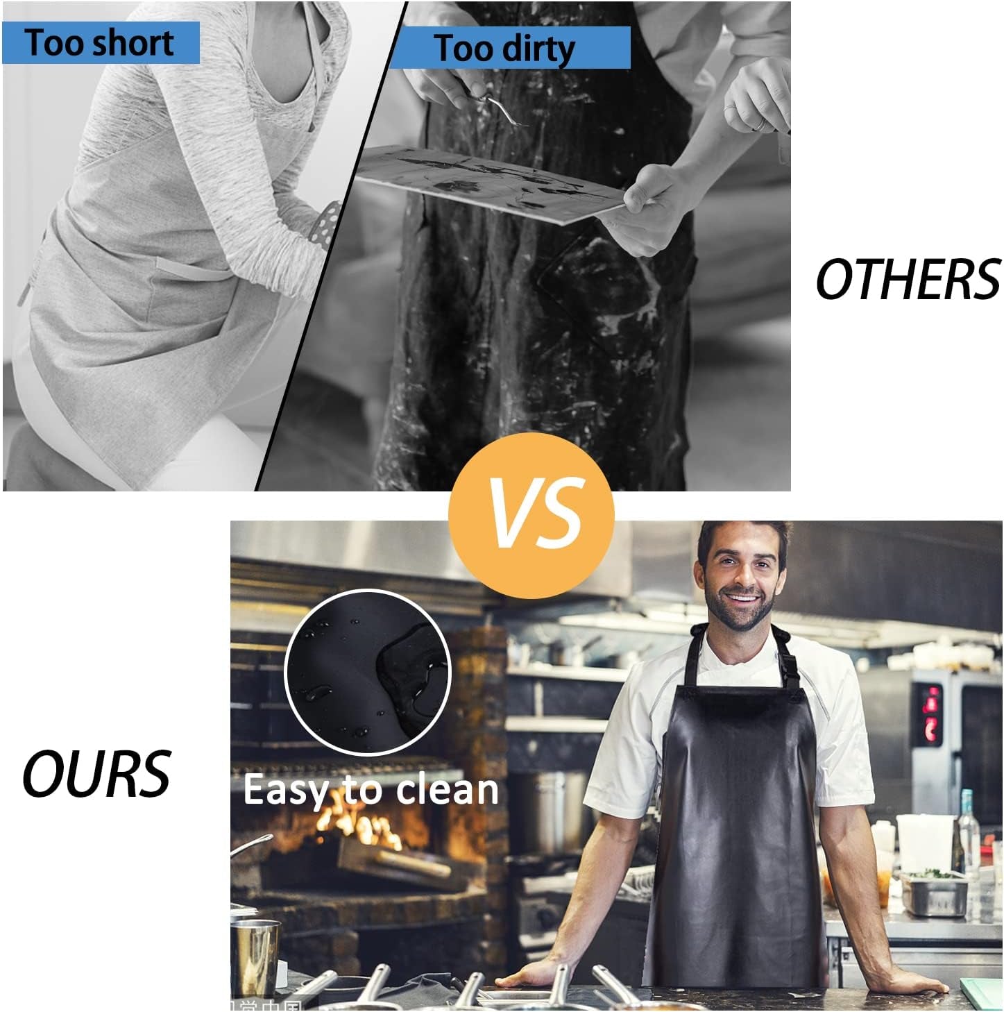 Waterproof Rubber Vinyl Apron for Unisex Adult, Adjustable, Lightweight, Chemical Resistant Extra Long Work Apron