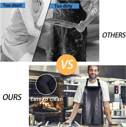 Waterproof Rubber Vinyl Apron for Unisex Adult, Adjustable, Lightweight, Chemical Resistant Extra Long Work Apron