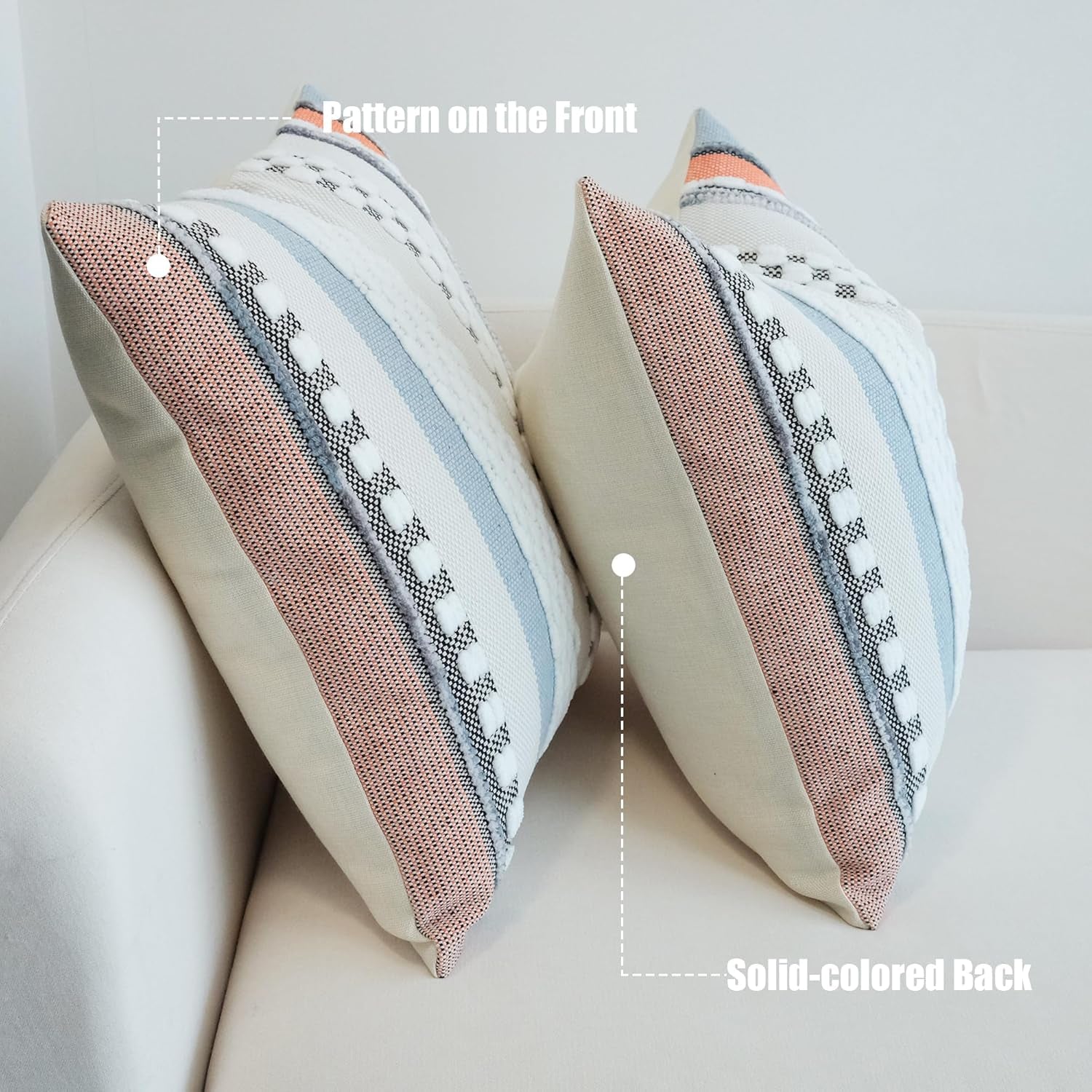 Pack of 2 Boho Throw Pillow Covers Accent Striped Pillowcovers Farmhouse Decorative Cushion Case Home Decor 18 X 18 Inch Orange Blue