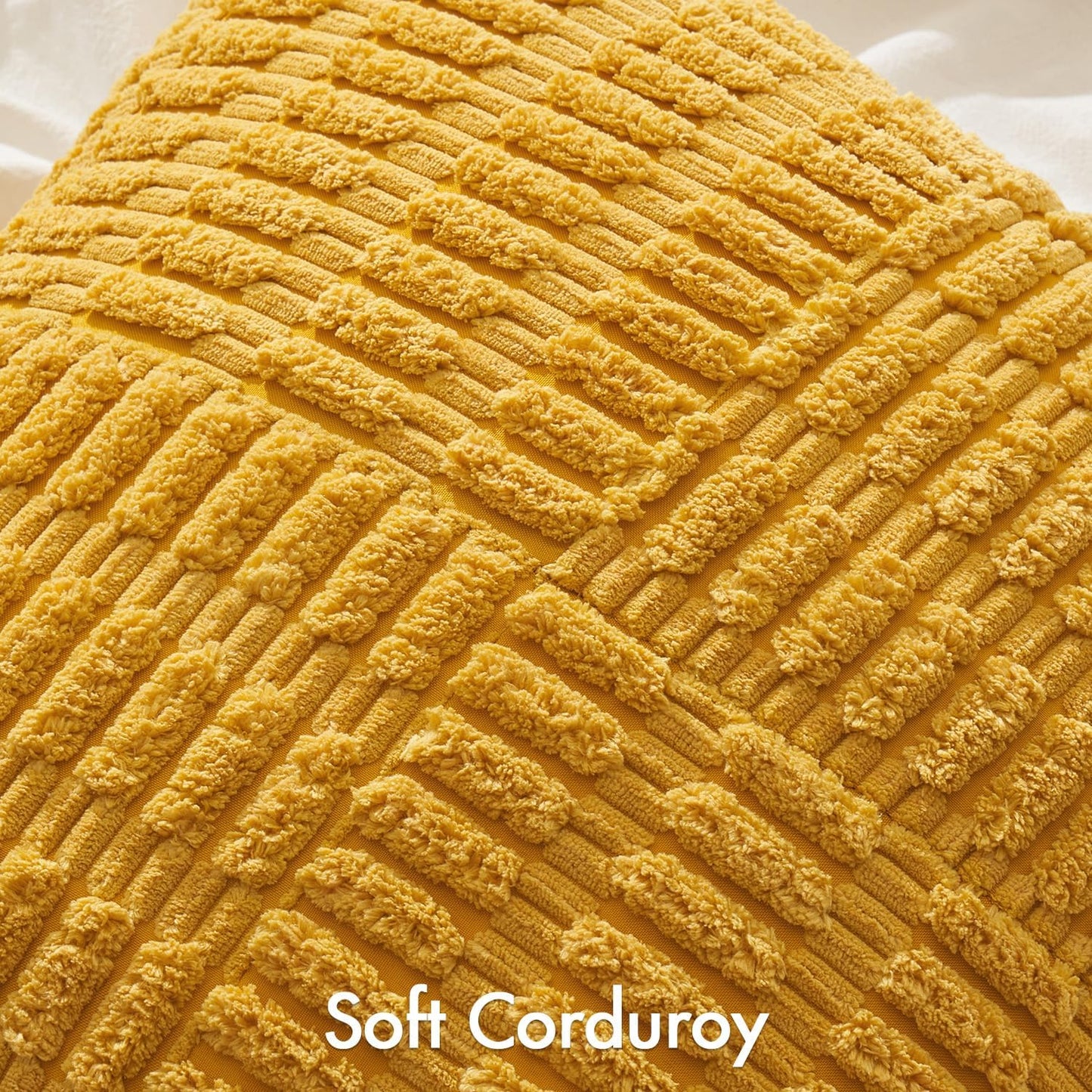 Set of 2 Mustard Yellow Decorative Pillow Covers 18X18 Inch Textured Striped Patchwork Accents Farmhouse Boho Soft Corduroy Couch Pillows for Sofa Living Room Bed Home Decor