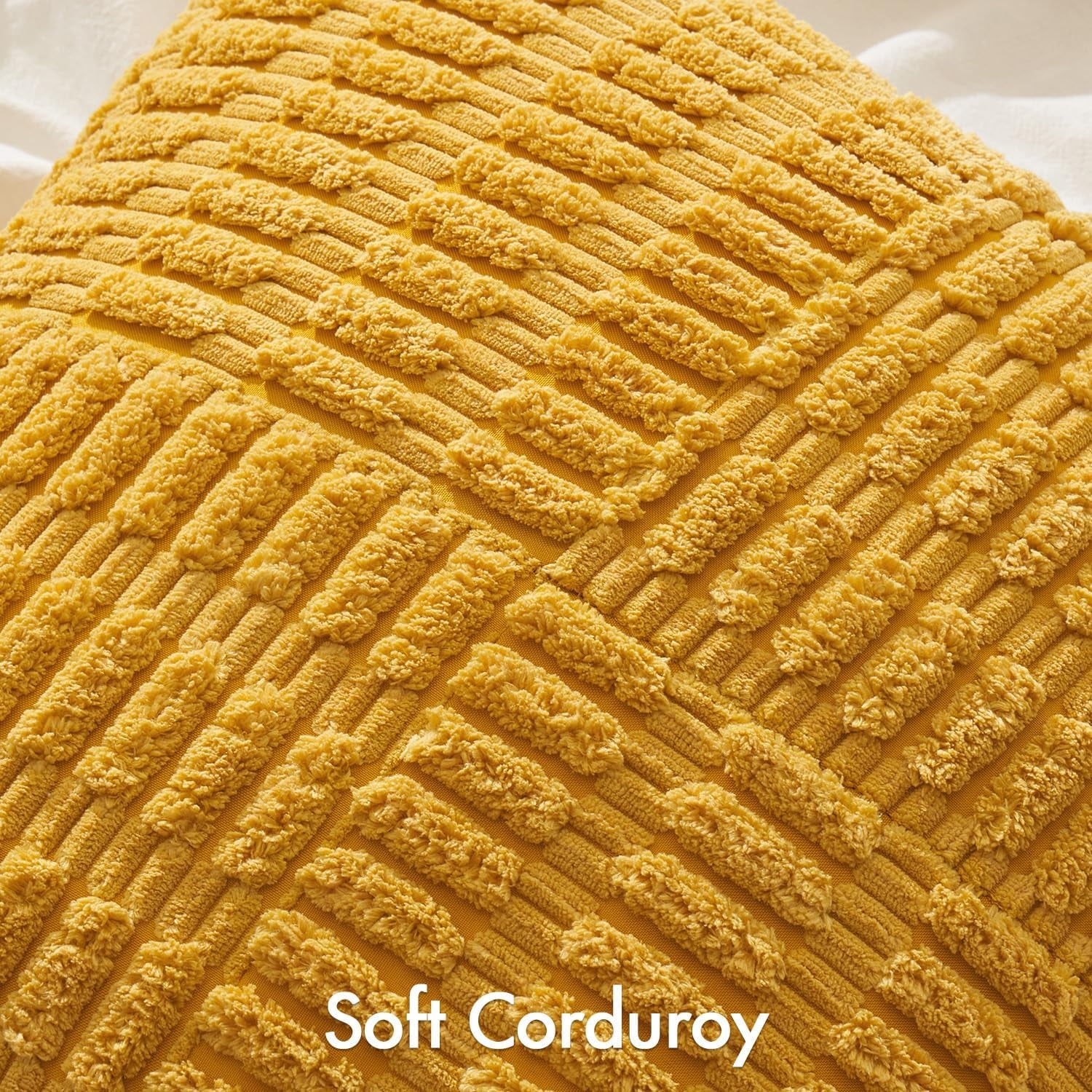 Set of 2 Mustard Yellow Decorative Pillow Covers 18X18 Inch Textured Striped Patchwork Accents Farmhouse Boho Soft Corduroy Couch Pillows for Sofa Living Room Bed Home Decor