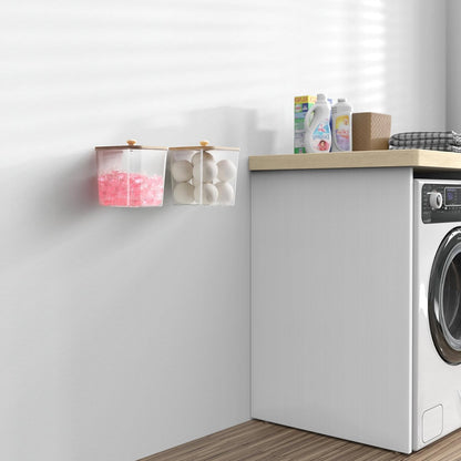 4 Pcs Extra Large Trash Bag Dispenser & Laundry Containers, Wall Mounted Clear Laundry Pods Container Dryer Sheet Holder with Lids for Laundry Room Organization and Storage