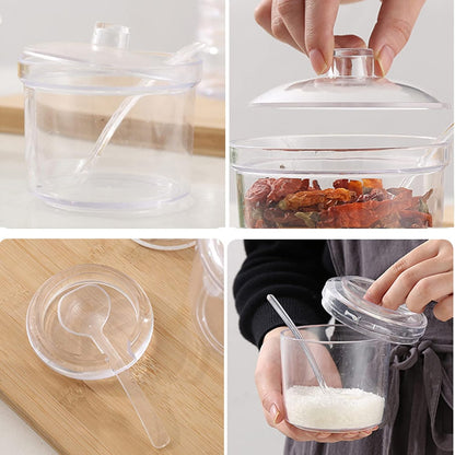 Set of 4 Clear Acrylic Sugar Bowl with Lid Salt Spoon Storage Sugar Jar with Lid for Sugar, Salt, Tea, Spices, Herbs, Condiments