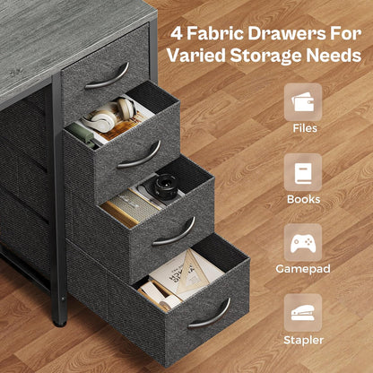 47-Inch Grey Computer Desk with 4 Drawers, LED Lighting, and Power Outlets - Ideal for Home Office and Gaming with Ample Storage Space