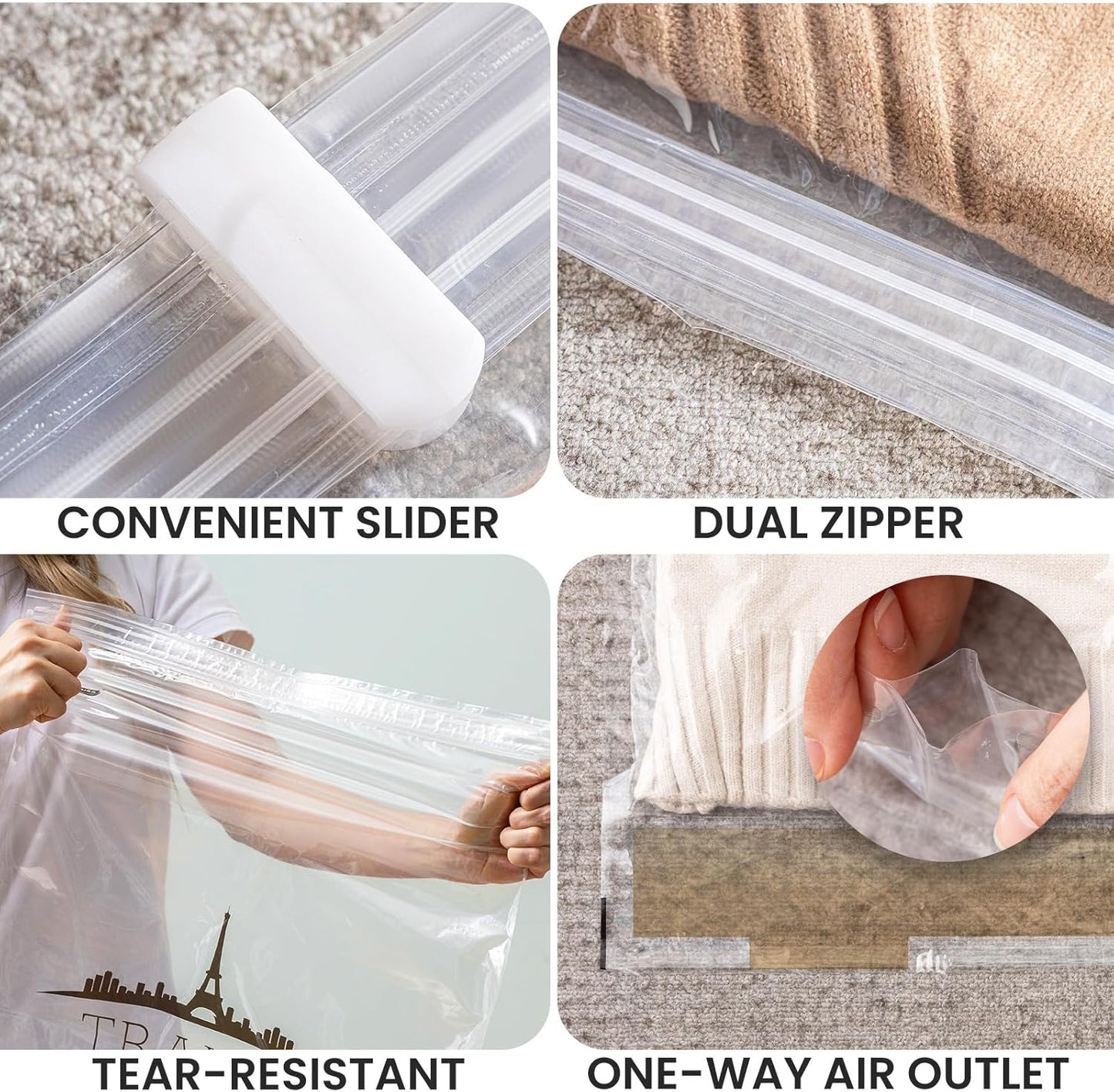 12 Pack Travel Compression Bags, Roll up Space Saver Bags (6 Large+6 Medium), No Vacuum Needed Reusable Packing for Luggage, Suitcase, Backpack, Travel Essentials, Clear