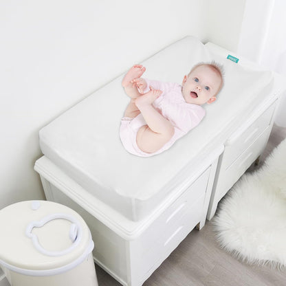 Changing Pad Cover Waterproof, 2 Pack Diaper Change Table Sheets for Baby Boys Girls, Fitted Cradle Sheets for 32"X16" Contoured Pad, Breathable & Ultra Soft, White