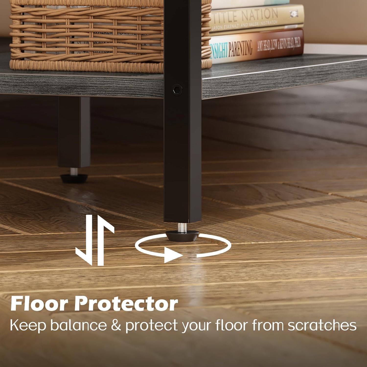 Charcoal Gray Nightstand with Charging Station and Adjustable Fabric Drawer, 3-Tier Storage End Table for Bedroom and Living Room