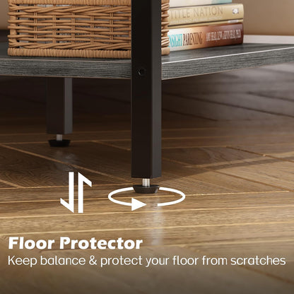 Charcoal Gray Nightstand with Charging Station and Adjustable Fabric Drawer, 3-Tier Storage End Table for Bedroom and Living Room