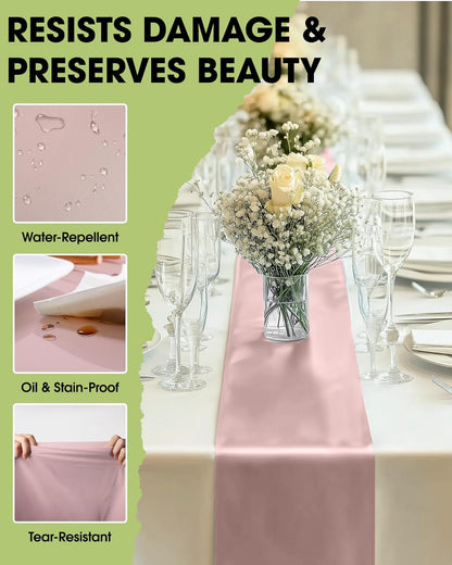 Dusty Pink Plastic Table Runners - 12 Pack, 14'' X 108'', Water Resistant & Disposable Centerpiece Decorations for Table Cloth, Wedding, Birthday, Holiday, Baby Shower, Party, Home Decor